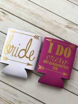 Bachelorette Party Favors - Bachelorette Can Coolers - Wedding Favors - Personalized Bridesmaid Gift - Bachelorette Party- I Do Crew Tribe