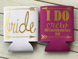 Bachelorette Party Favors - Bachelorette Can Coolers - Wedding Favors - Personalized Bridesmaid Gift - Bachelorette Party- I Do Crew Tribe