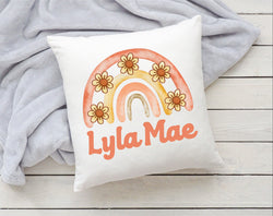 Retro Daisy Rainbow  Name Pillow - Rainbow Baby - Retro Nursery Decor - Boho Baby Nursery - Baby Shower Gift - Rainbow Baby Gift